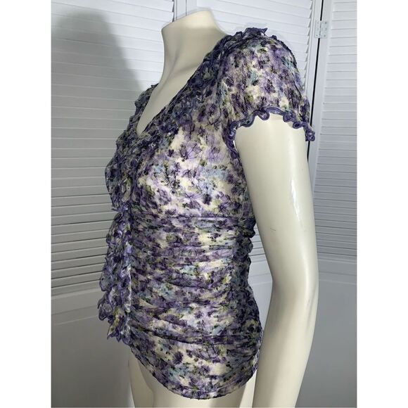 Y2K AB STUDIO Floral Mesh Top Size Small‎ - Picture 5 of 10